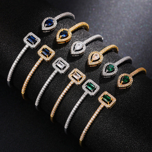 Temperament Famous Brand Simple Copper Inlaid Zircon Open Adjustable Bracelet