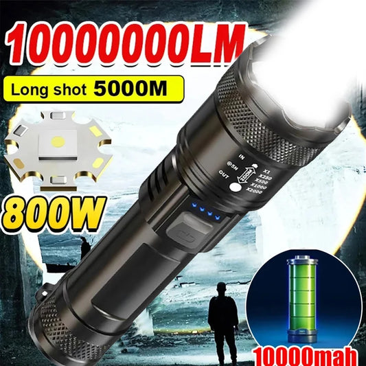2000LM LED Tactical Flashlight – USB Rechargeable, Zoom, Display, for Camping & Emergency